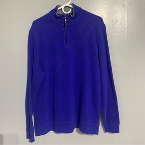 Tasso Elba Men's 100% Cotton Blue fleece‎ 1/4 Zip Pullover Sweater Size L